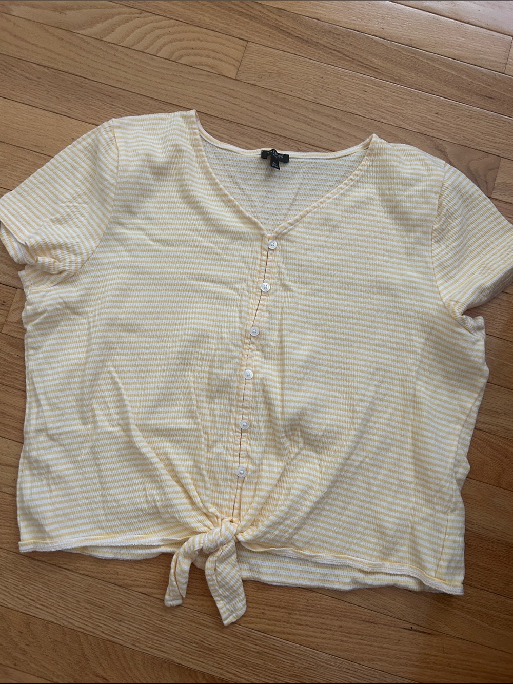 Talbots Yellow and White Striped Tie-Front Button Shirt
